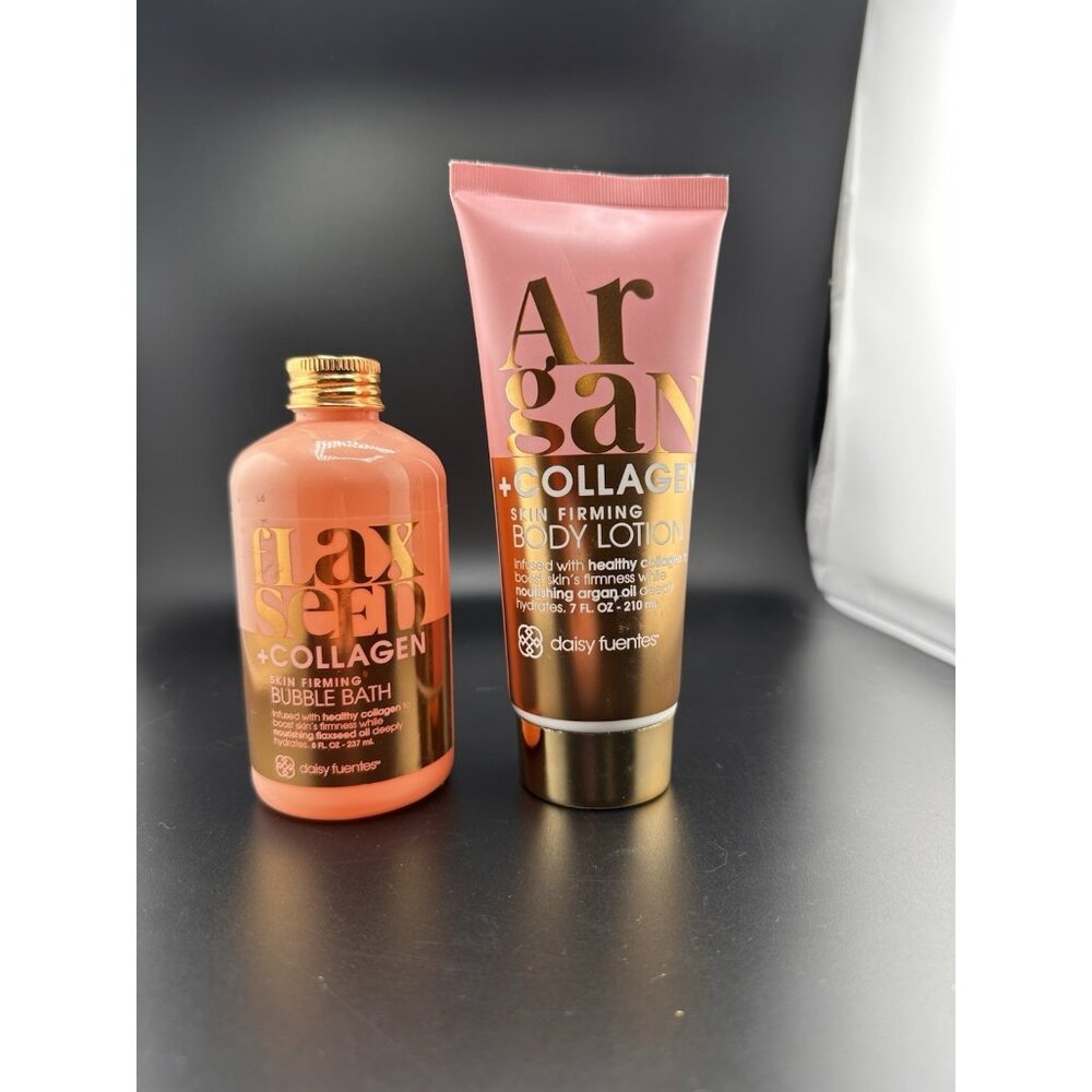 Daisy Fuentes‎ Argan Collagen Skin Firming Body Lotion 7 Oz And Bubble Bath NEW